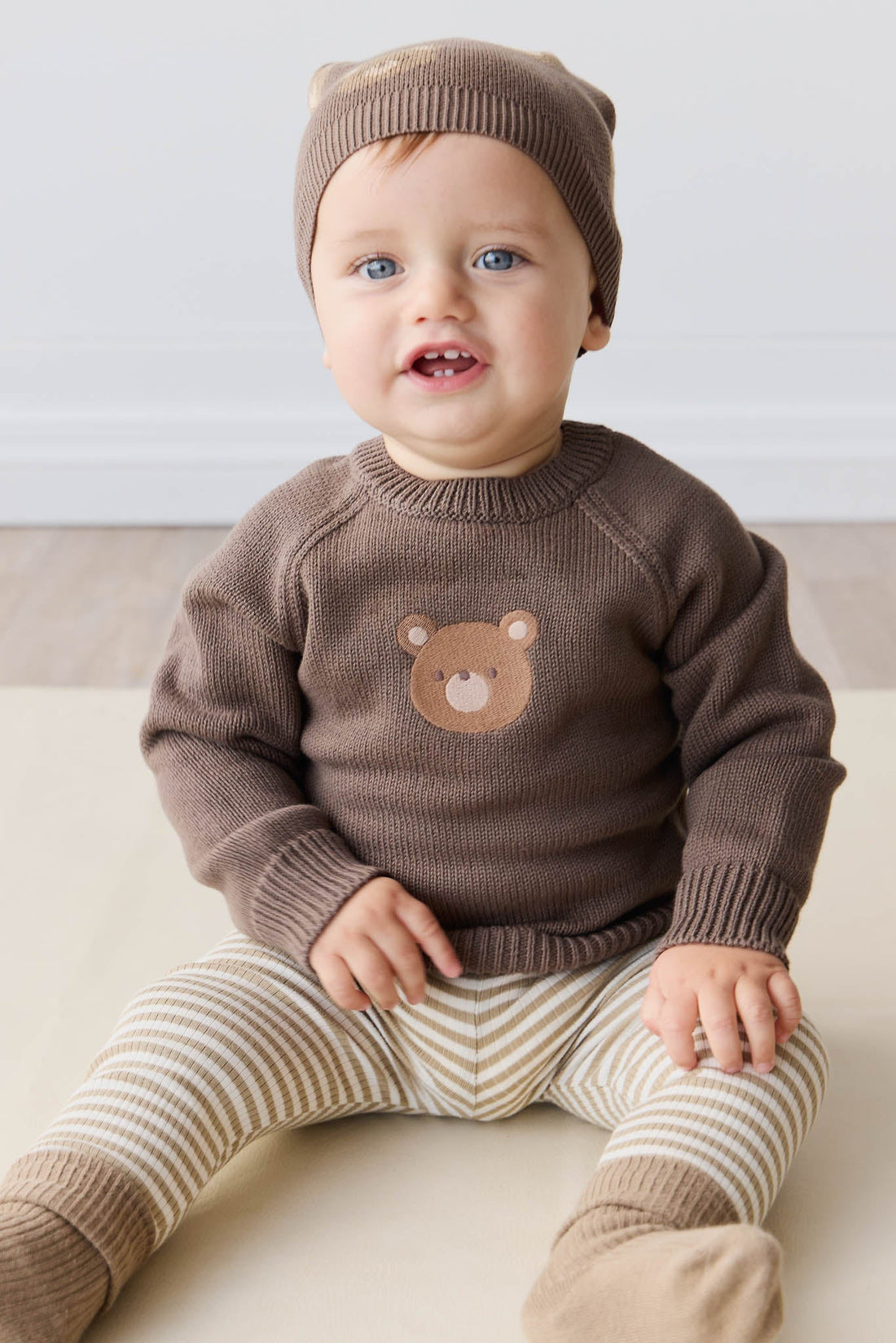 Organic Cotton Modal Legging - Narrow Stripe Balm/Cloud Childrens Legging from Jamie Kay USA