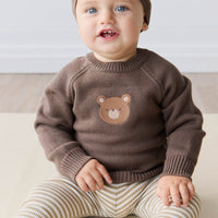 Organic Cotton Modal Legging - Narrow Stripe Balm/Cloud Childrens Legging from Jamie Kay USA