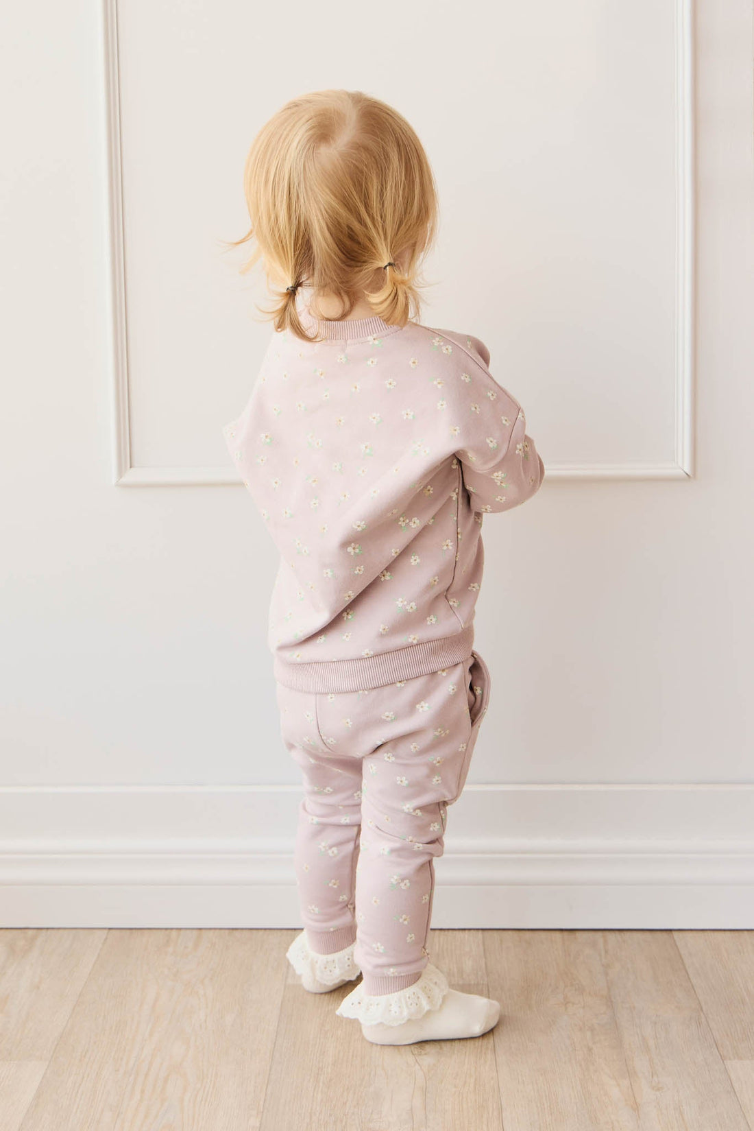 Organic Cotton Damien Sweatshirt - Simple Flowers Lilac Childrens Sweatshirting from Jamie Kay USA