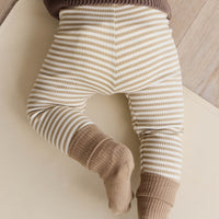 Organic Cotton Modal Legging - Narrow Stripe Balm/Cloud Childrens Legging from Jamie Kay USA