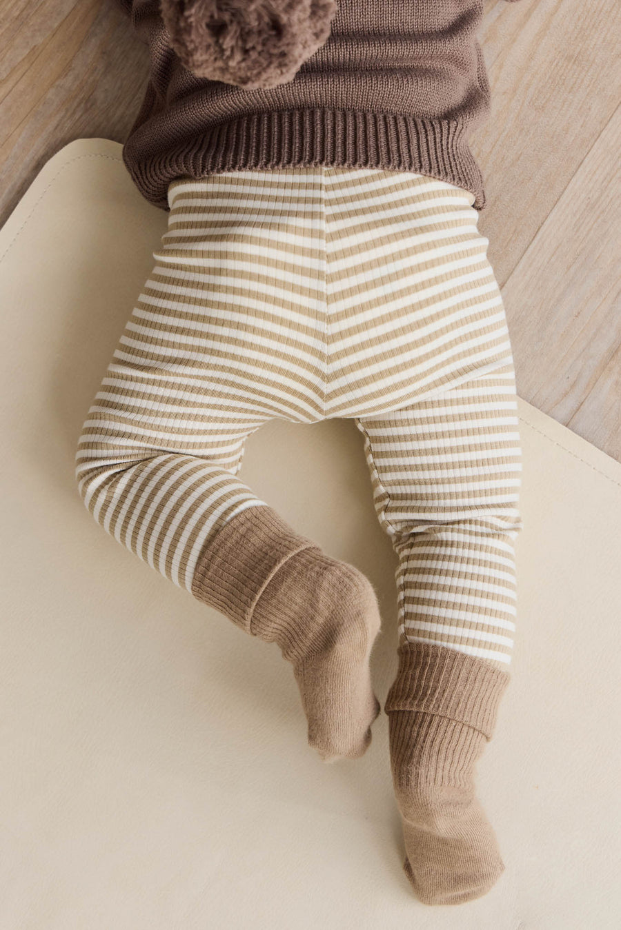 Organic Cotton Modal Legging - Narrow Stripe Balm/Cloud Childrens Legging from Jamie Kay USA