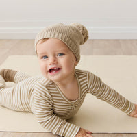 Organic Cotton Modal Long Sleeve Bodysuit - Narrow Stripe Balm/Cloud Childrens Bodysuit from Jamie Kay USA