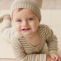 Organic Cotton Modal Long Sleeve Bodysuit - Narrow Stripe Balm/Cloud Childrens Bodysuit from Jamie Kay USA