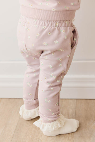 Organic Cotton Morgan Track Pant - Simple Flowers Lilac Childrens Pant from Jamie Kay USA