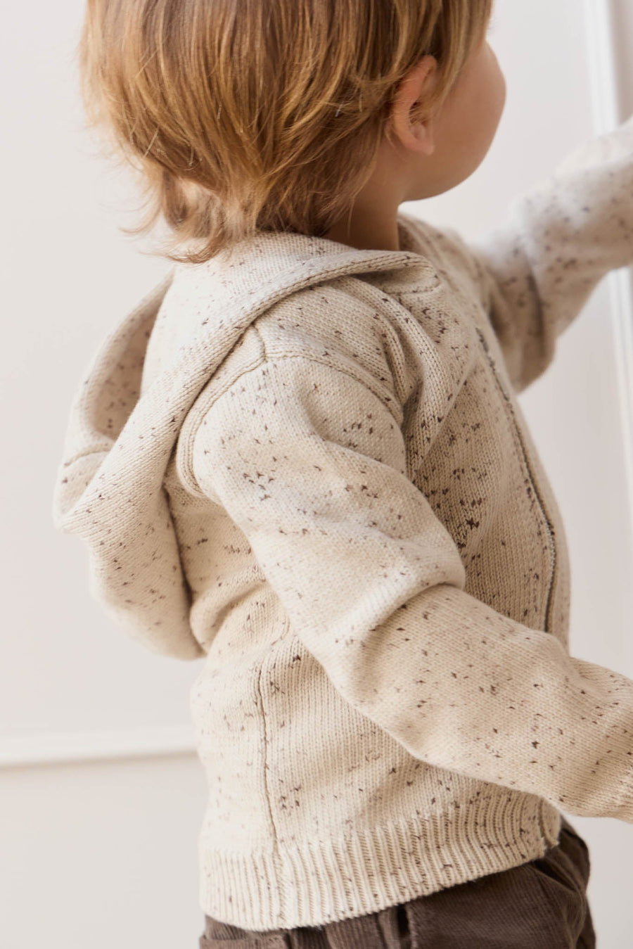 Dillon Knit Zip Hoodie - Oatmeal Shitake Dot Childrens Jacket from Jamie Kay USA