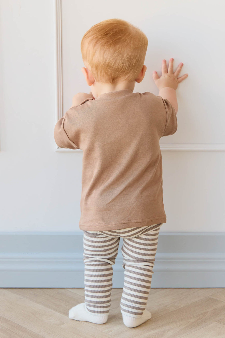 Organic Cotton Modal Legging - Narrow Stripe Tweed/Cloud Childrens Legging from Jamie Kay USA