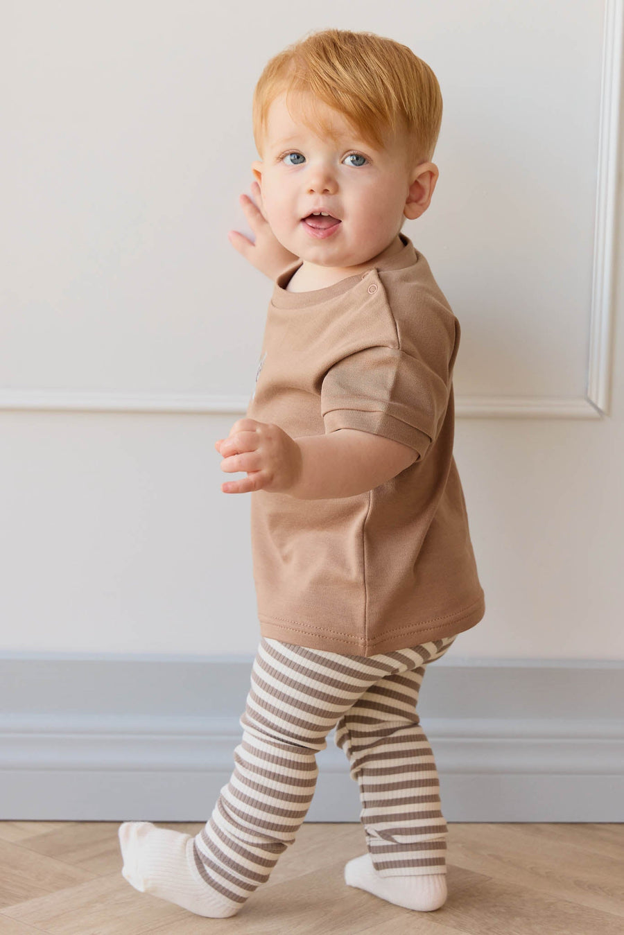 Organic Cotton Modal Legging - Narrow Stripe Tweed/Cloud Childrens Legging from Jamie Kay USA