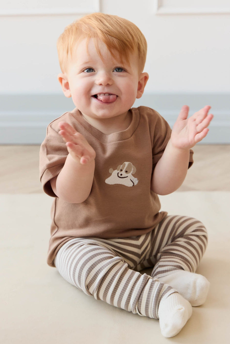 Organic Cotton Modal Legging - Narrow Stripe Tweed/Cloud Childrens Legging from Jamie Kay USA