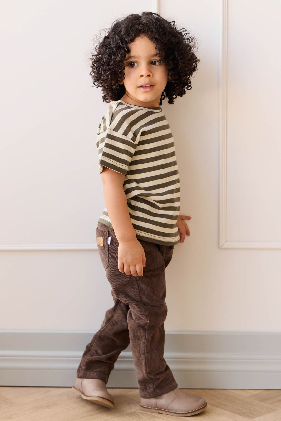 Pima Cotton Hunter Tee - Oliver Stripe Pinecone/Cassava Childrens Top from Jamie Kay USA