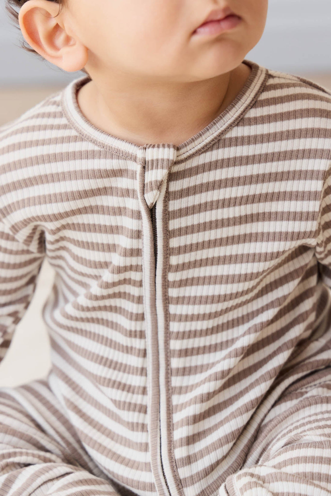 Organic Cotton Modal Gracelyn Onepiece - Narrow Stripe Tweed/Cloud Childrens Onepiece from Jamie Kay USA