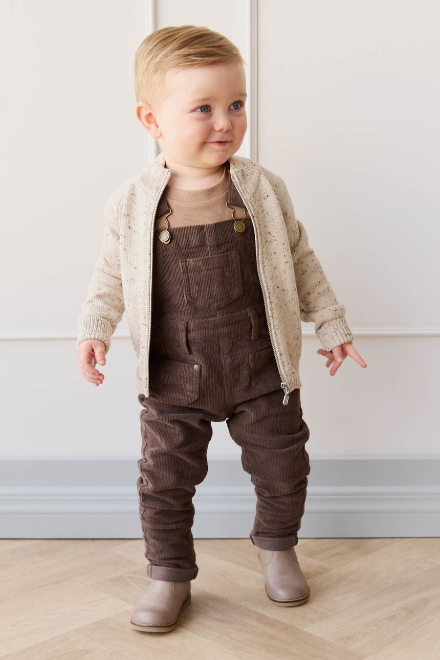 Dean Knit Zip Jacket - Oatmeal Shitake Dot Childrens Jacket from Jamie Kay USA