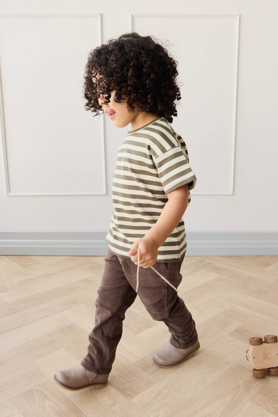 Pima Cotton Hunter Tee - Oliver Stripe Pinecone/Cassava Childrens Top from Jamie Kay USA