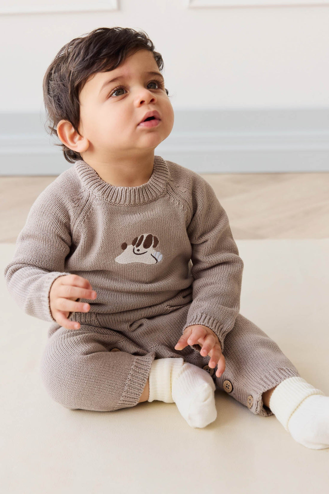 Theo Knit Onepiece - Tweed Sasha Puppy Childrens Onepiece from Jamie Kay USA