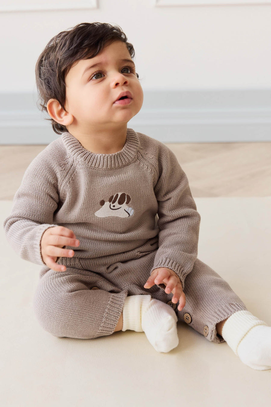Theo Knit Onepiece - Tweed Sasha Puppy Childrens Onepiece from Jamie Kay USA