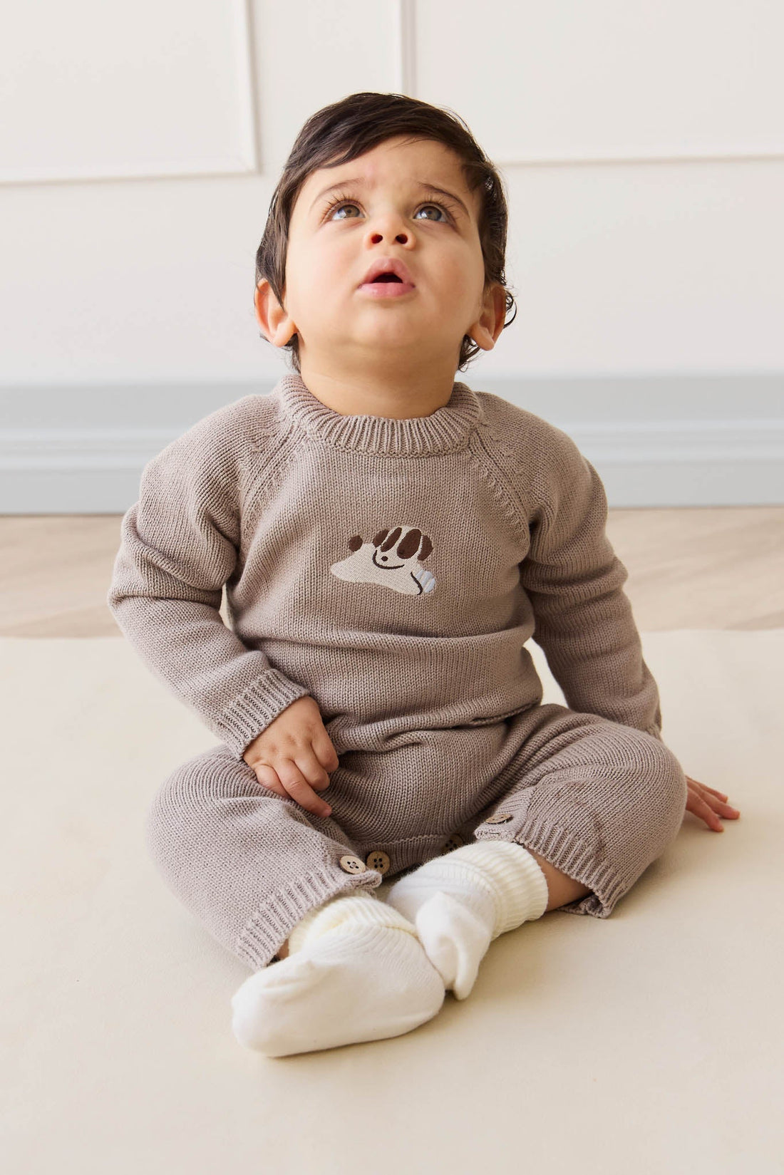 Theo Knit Onepiece - Tweed Sasha Puppy Childrens Onepiece from Jamie Kay USA