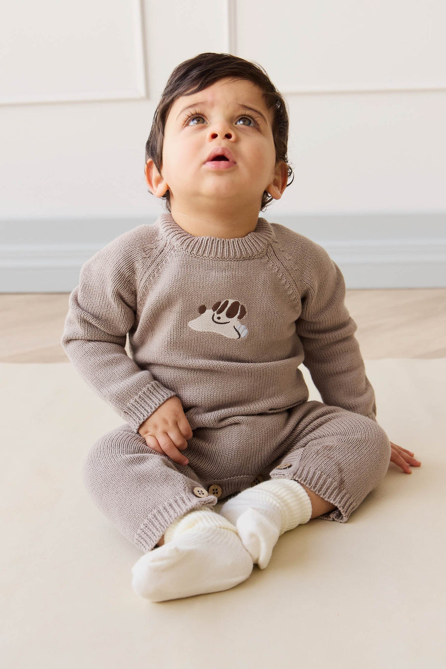 Theo Knit Onepiece - Tweed Sasha Puppy Childrens Onepiece from Jamie Kay USA
