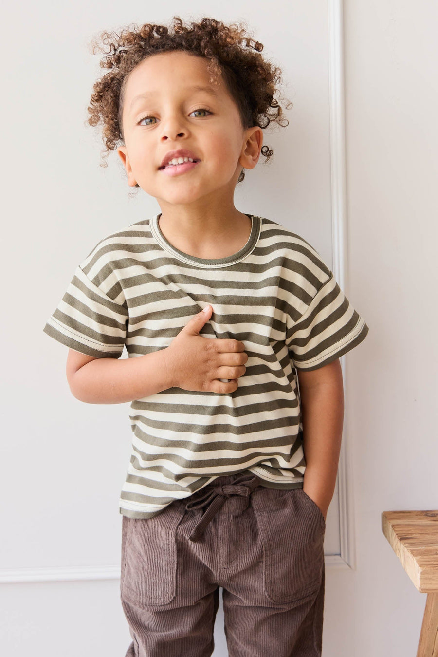 Pima Cotton Hunter Tee - Oliver Stripe Pinecone/Cassava Childrens Top from Jamie Kay USA