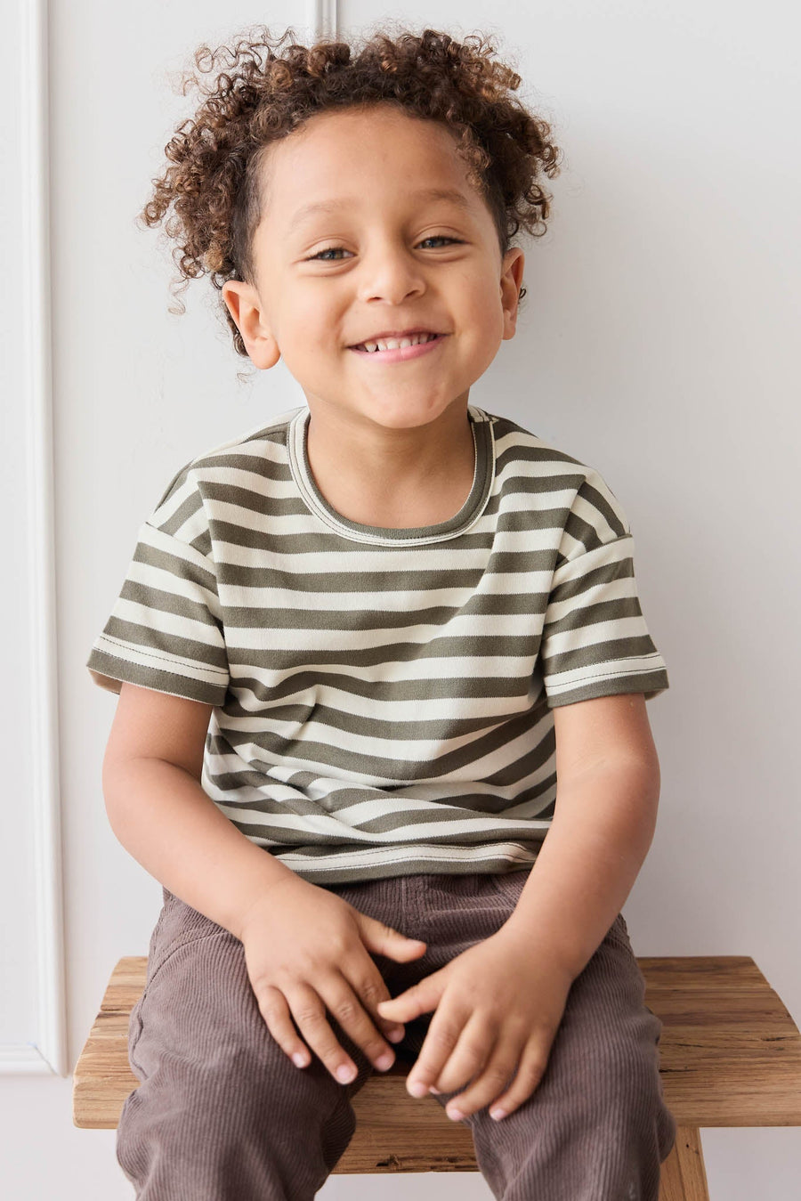 Pima Cotton Hunter Tee - Oliver Stripe Pinecone/Cassava Childrens Top from Jamie Kay USA