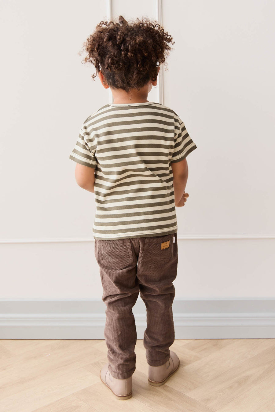 Pima Cotton Hunter Tee - Oliver Stripe Pinecone/Cassava Childrens Top from Jamie Kay USA
