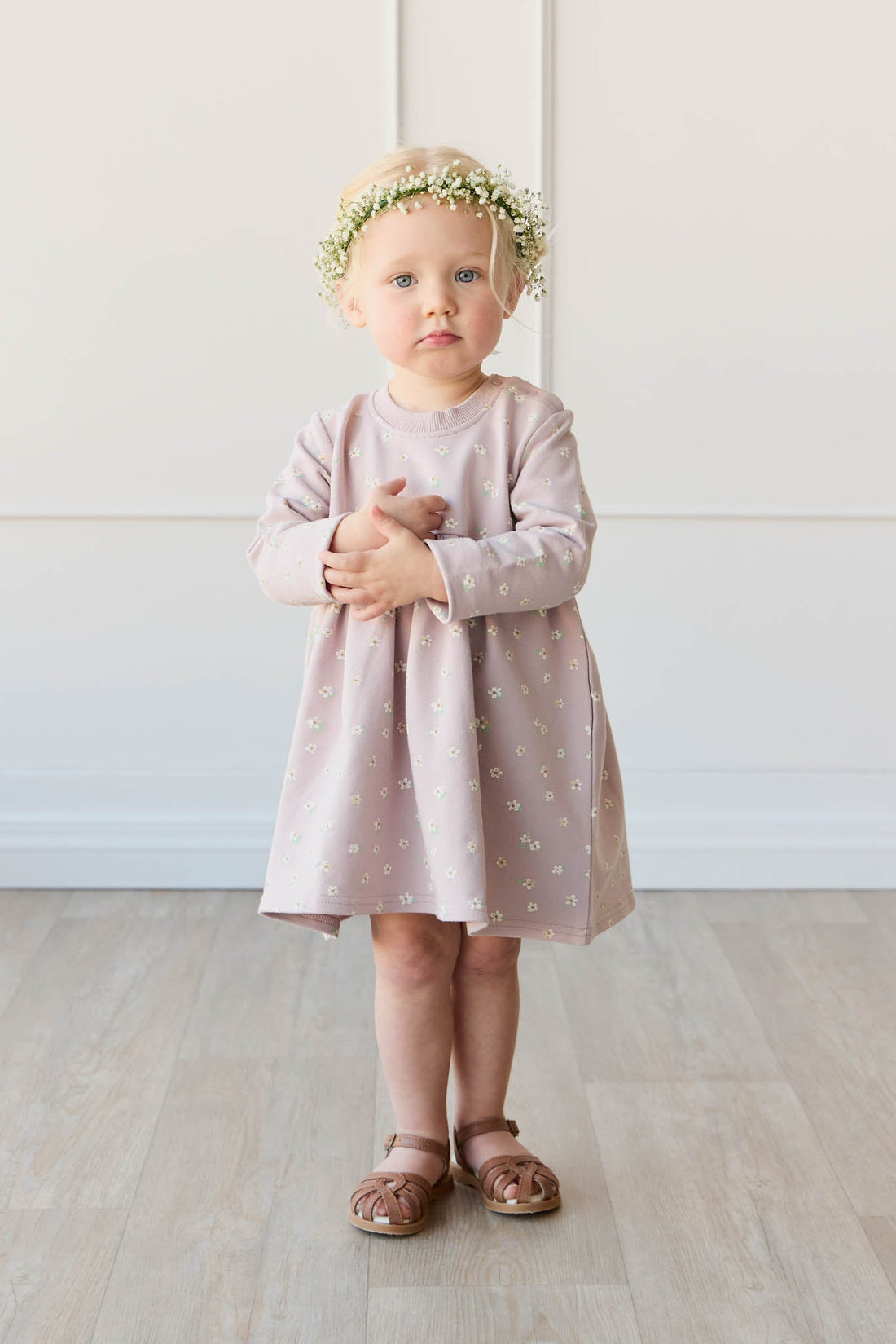 Organic Cotton Charlotte Dress - Simple Flowers Lilac Childrens Dress from Jamie Kay USA