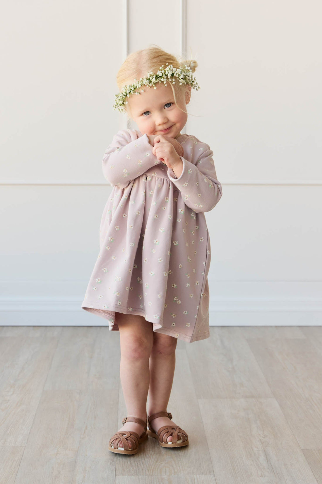 Organic Cotton Charlotte Dress - Simple Flowers Lilac Childrens Dress from Jamie Kay USA