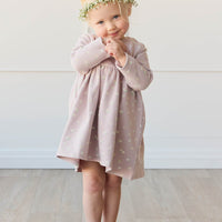 Organic Cotton Charlotte Dress - Simple Flowers Lilac Childrens Dress from Jamie Kay USA