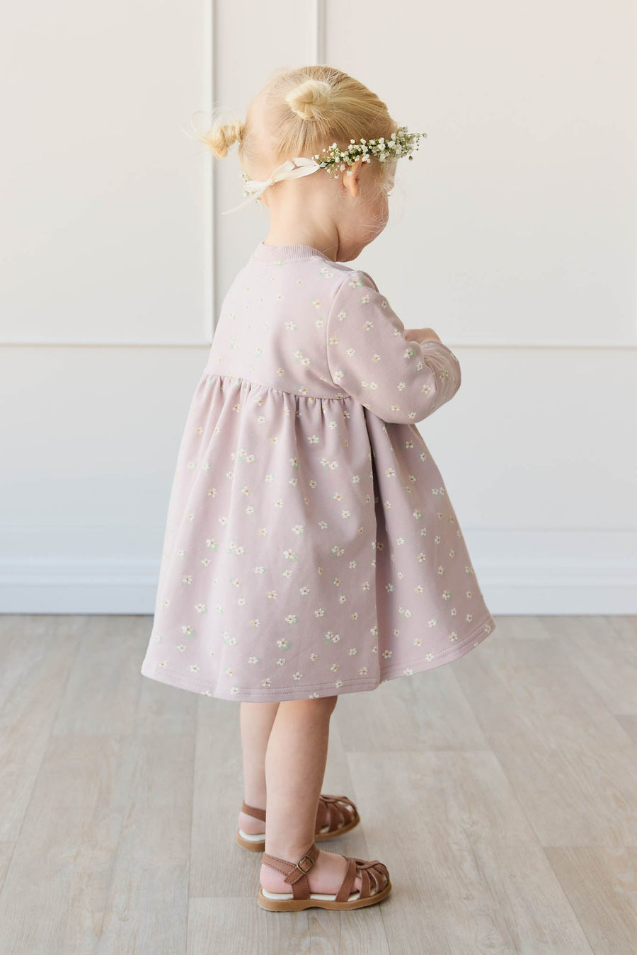 Organic Cotton Charlotte Dress - Simple Flowers Lilac Childrens Dress from Jamie Kay USA