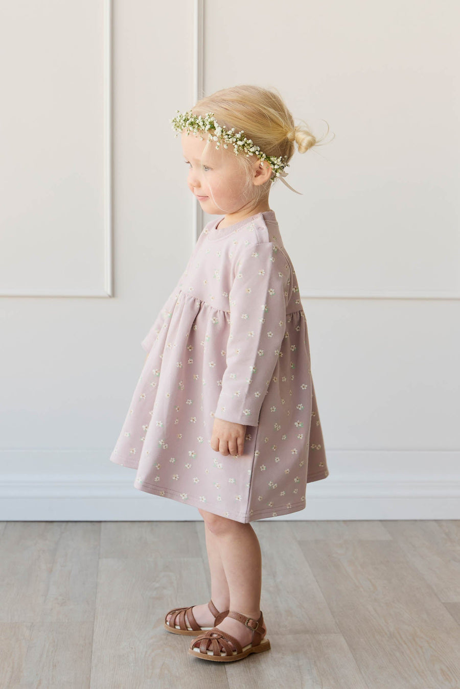 Organic Cotton Charlotte Dress - Simple Flowers Lilac Childrens Dress from Jamie Kay USA