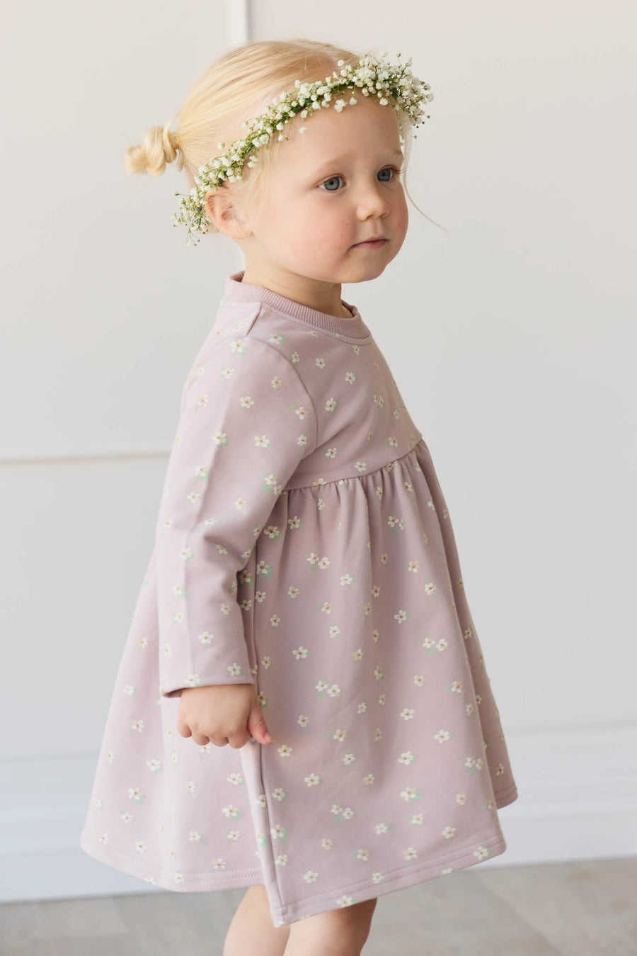 Organic Cotton Charlotte Dress - Simple Flowers Lilac Childrens Dress from Jamie Kay USA