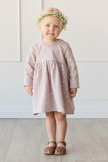 Organic Cotton Charlotte Dress - Simple Flowers Lilac Childrens Dress from Jamie Kay USA