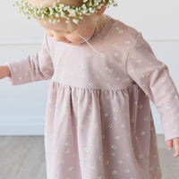 Organic Cotton Charlotte Dress - Simple Flowers Lilac Childrens Dress from Jamie Kay USA