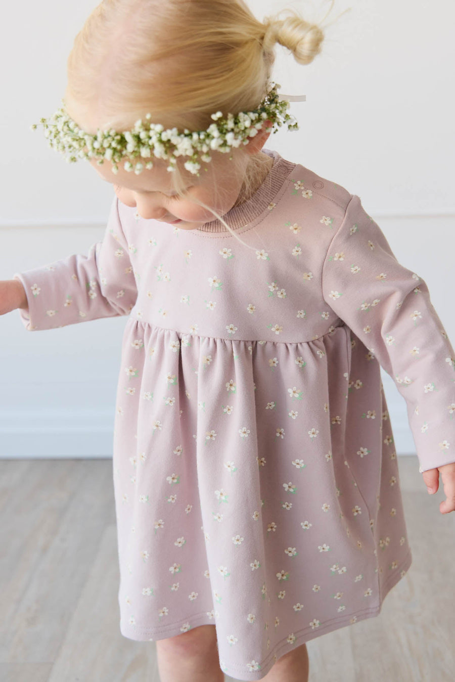 Organic Cotton Charlotte Dress - Simple Flowers Lilac Childrens Dress from Jamie Kay USA