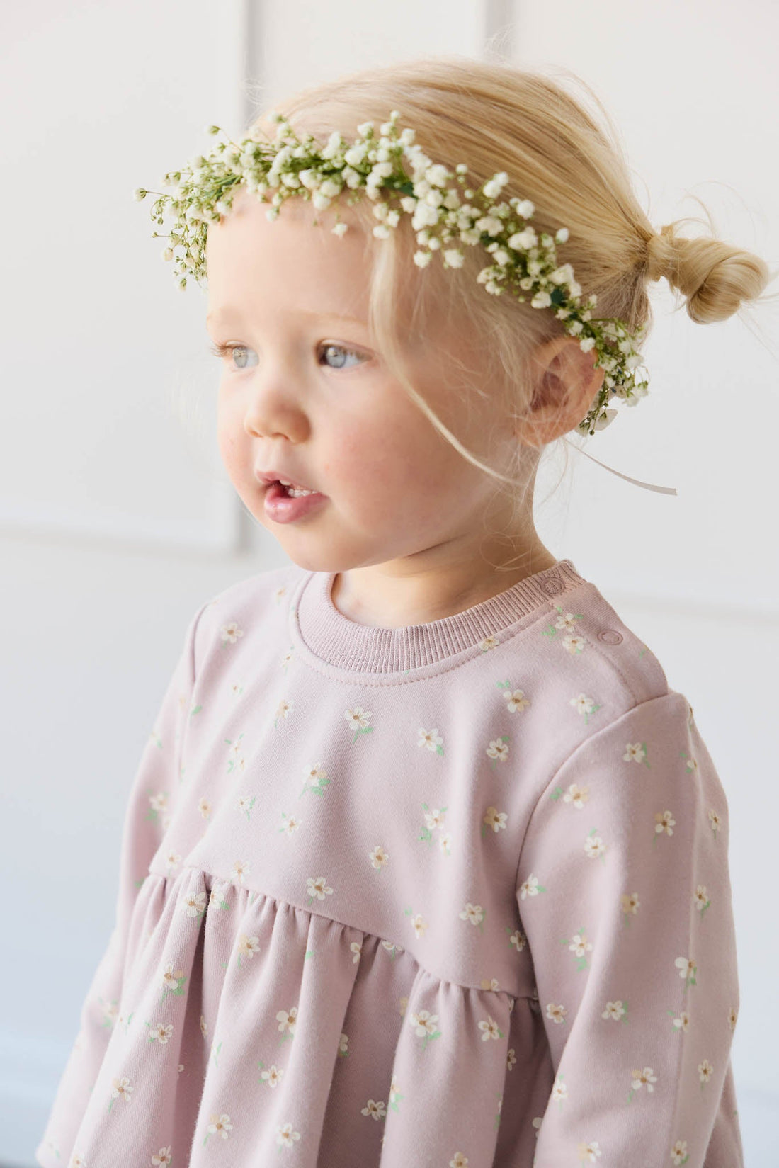 Organic Cotton Charlotte Dress - Simple Flowers Lilac Childrens Dress from Jamie Kay USA