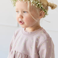 Organic Cotton Charlotte Dress - Simple Flowers Lilac Childrens Dress from Jamie Kay USA