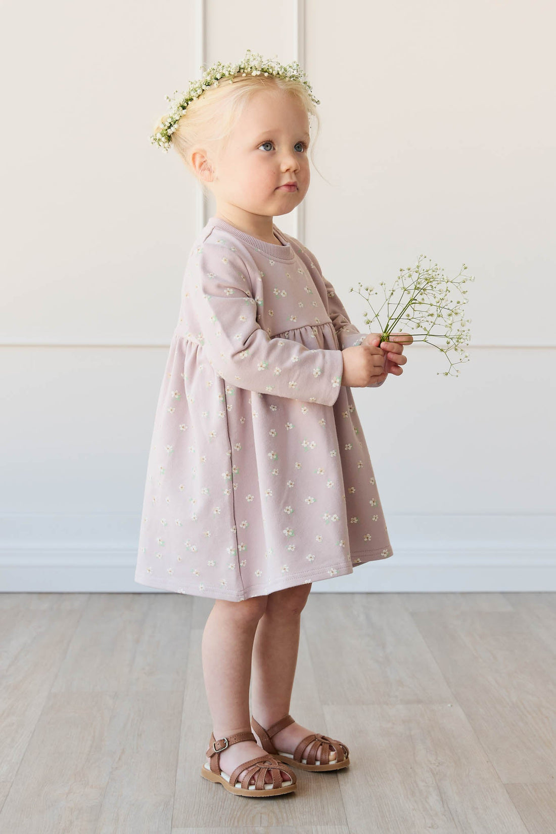 Organic Cotton Charlotte Dress - Simple Flowers Lilac Childrens Dress from Jamie Kay USA