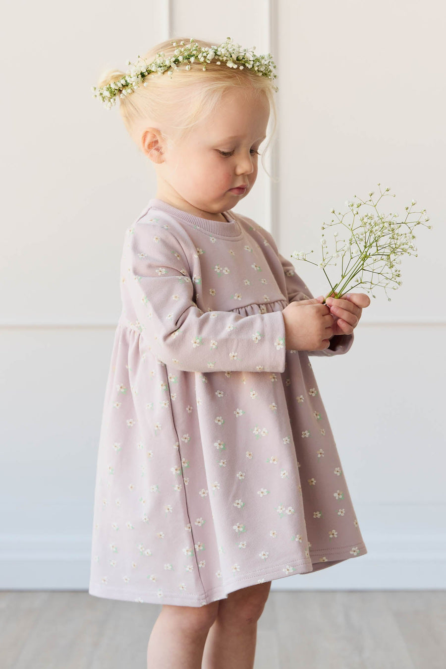 Organic Cotton Charlotte Dress - Simple Flowers Lilac Childrens Dress from Jamie Kay USA