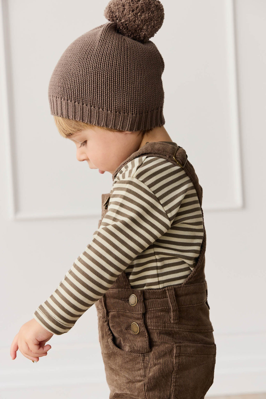 Pima Cotton Arnold Long Sleeve Top - Narrow Stripe Brownie/Biscuit Childrens Top from Jamie Kay USA