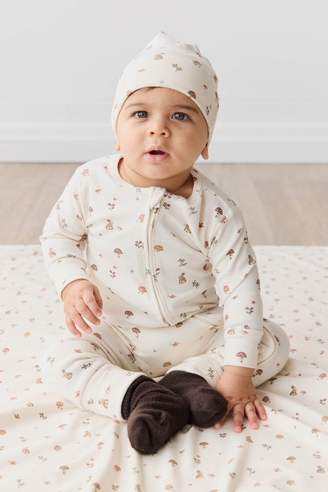 Organic Cotton Reese Zip Onepiece - Foraging Friends Childrens Onepiece from Jamie Kay USA