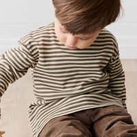 Pima Cotton Arnold Long Sleeve Top - Narrow Stripe Brownie/Biscuit Childrens Top from Jamie Kay USA