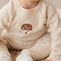 Ethan Jumper - Oatmeal Marle Jacquard Mushroom House Childrens Jumper from Jamie Kay USA