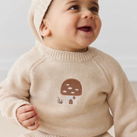 Ethan Jumper - Oatmeal Marle Jacquard Mushroom House Childrens Jumper from Jamie Kay USA