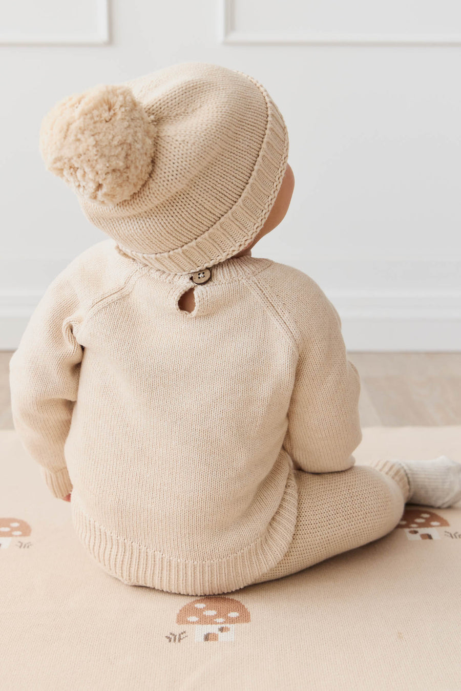 Ethan Jumper - Oatmeal Marle Jacquard Mushroom House Childrens Jumper from Jamie Kay USA