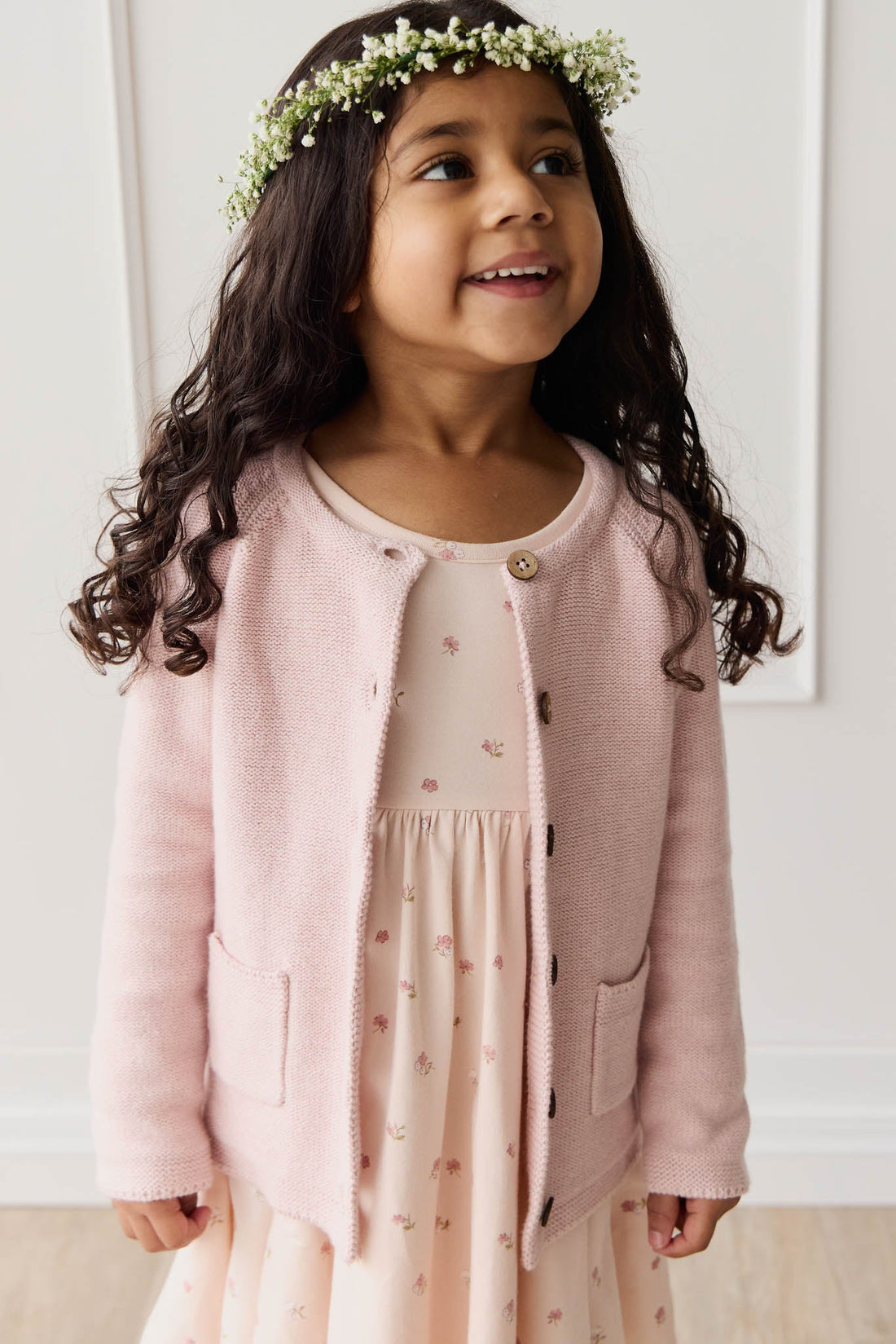 Aude Cardigan - Dainty Pink Marle Childrens Cardigan from Jamie Kay USA