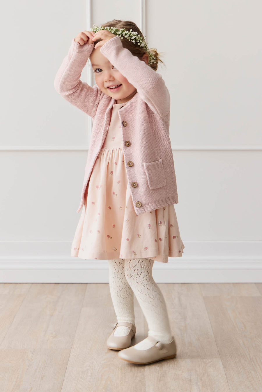 Aude Cardigan - Dainty Pink Marle Childrens Cardigan from Jamie Kay USA