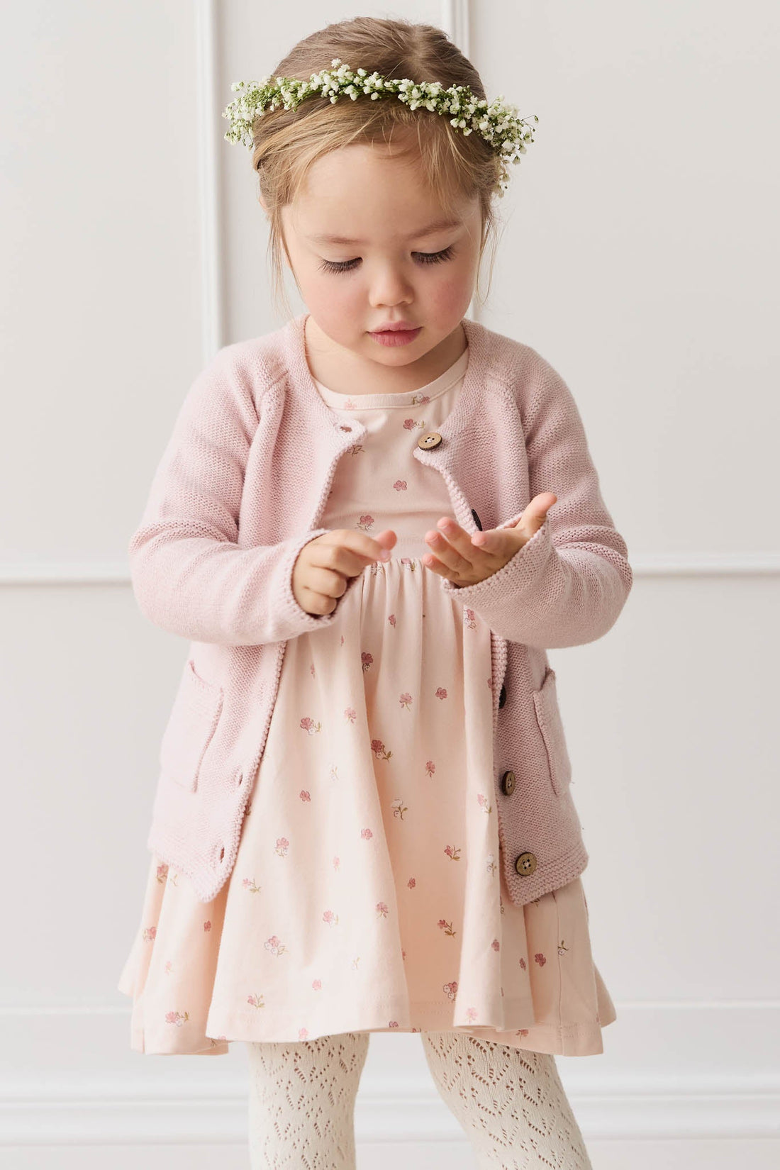 Aude Cardigan - Dainty Pink Marle Childrens Cardigan from Jamie Kay USA