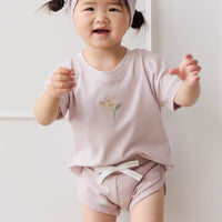 Organic Cotton Ivy Shortie - Simple Flowers Lilac Childrens Short from Jamie Kay USA