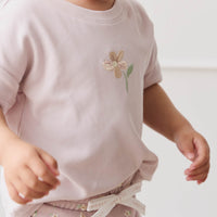 Organic Cotton Ivy Shortie - Simple Flowers Lilac Childrens Short from Jamie Kay USA