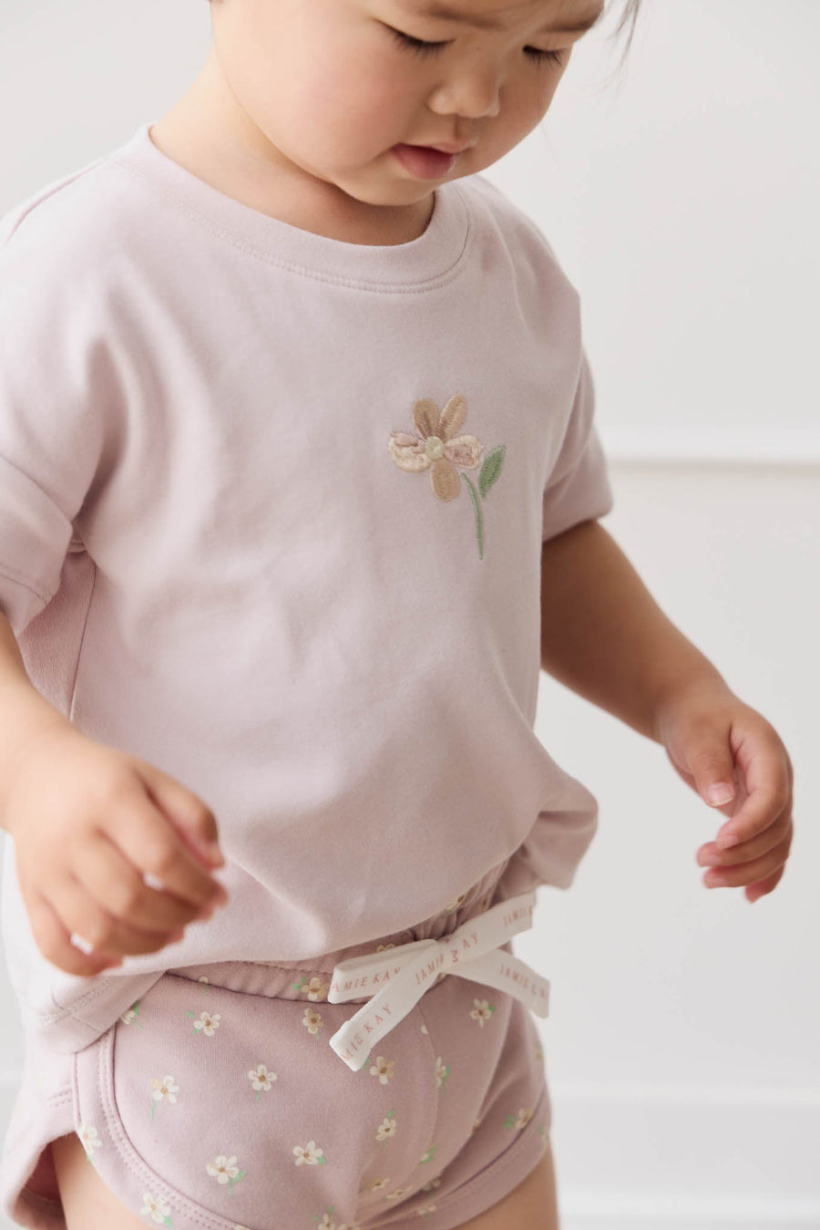 Organic Cotton Ivy Shortie - Simple Flowers Lilac Childrens Short from Jamie Kay USA