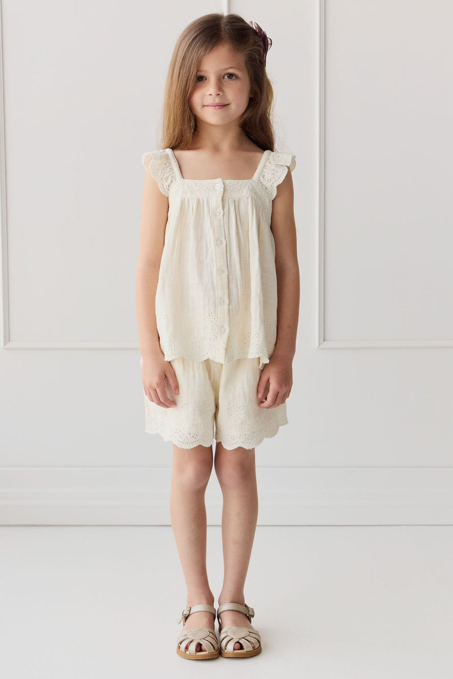 Organic Cotton Muslin Anja Short - Parchment Childrens Short from Jamie Kay USA