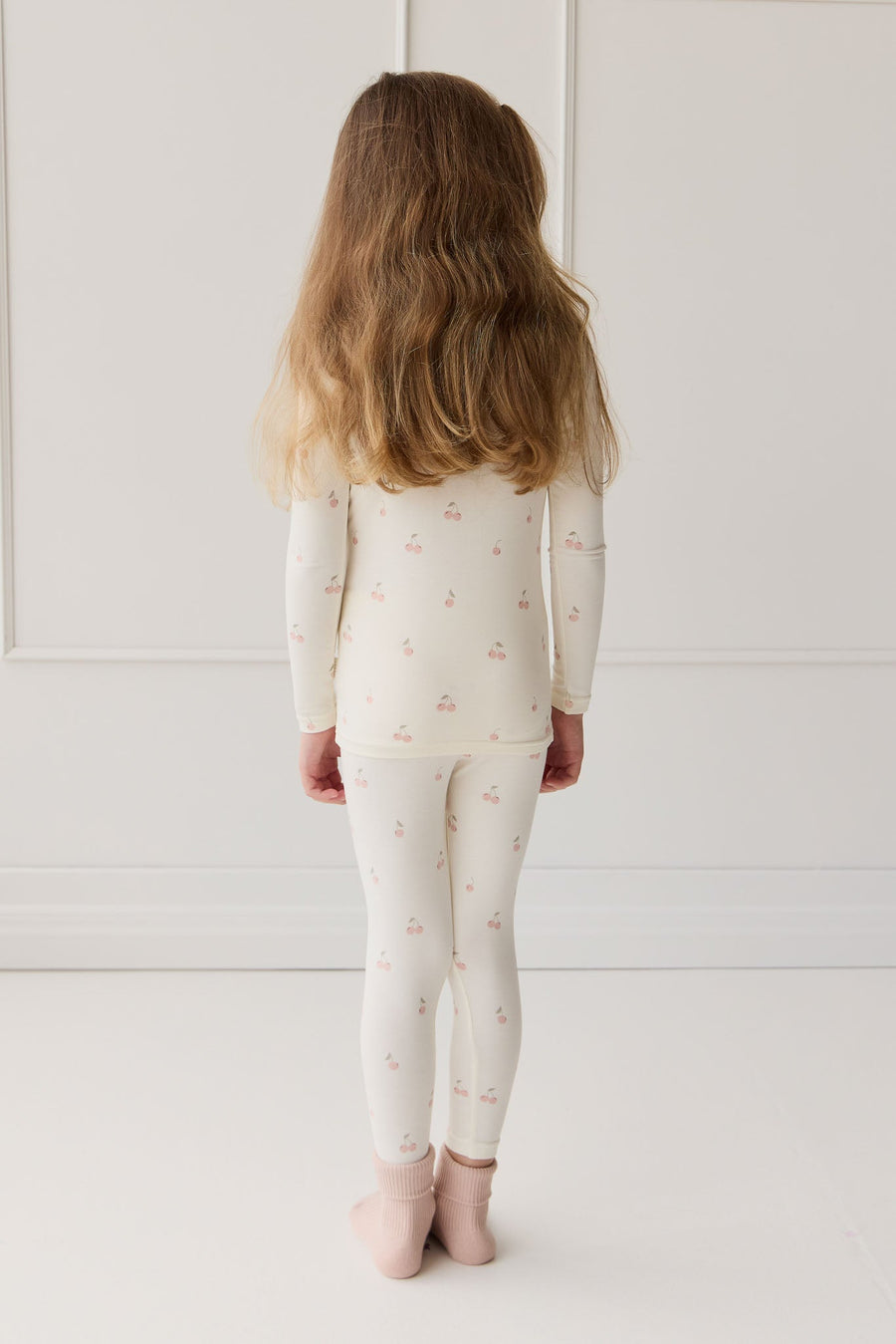 Bamboo Ari Long Sleeve Pyjama Set - Cherry Love Parchment Childrens Pyjama from Jamie Kay USA